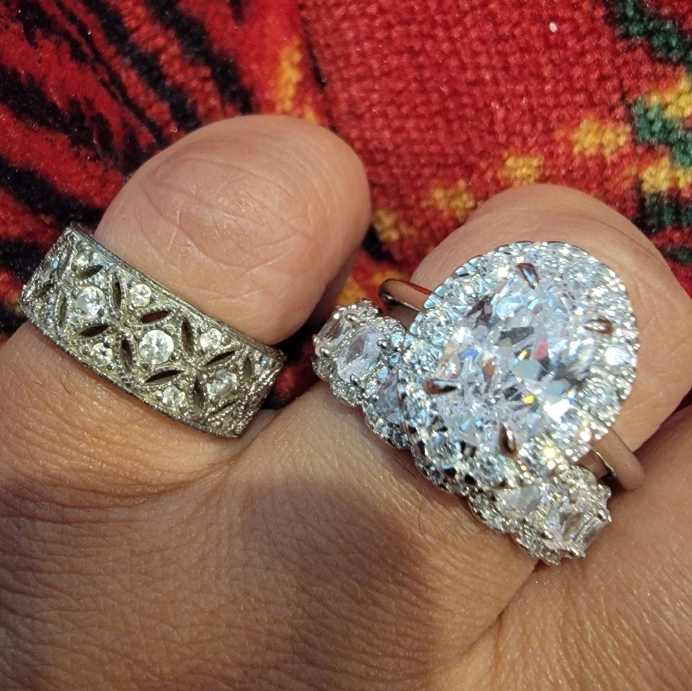 Bundle! Tacori silver band and oval cz set